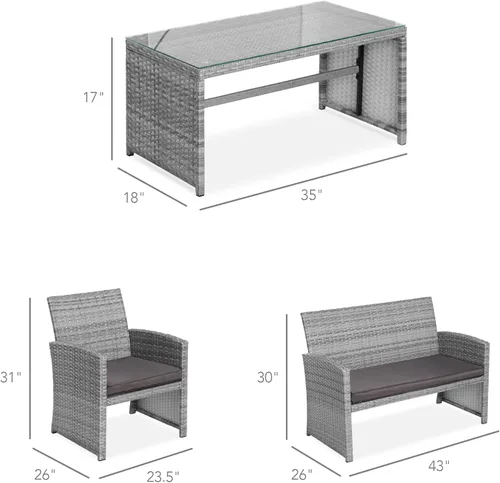 Miniatura 7 de Best Choice Products juego de muebles de mimbre para patio al aire libre, 4 piezas, para conversación en el patio trasero con mesa de café, cojines