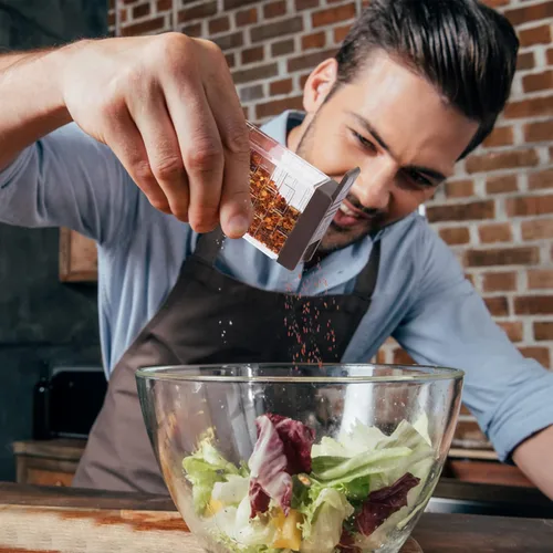 Miniatura 7 de URALFA Recipientes Pequeños para Especias con Tapas 2 en 1, Paquete de 24, Agitadores de Especias con Orificios Ajustables y Tapas, Frascos de Marrón