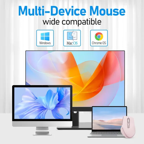 Miniatura 3 de INFINMIND Ratón inalámbrico Bluetooth de desplazamiento lateral con múltiples dispositivos, mouse ergonómico para computadora con desplazamiento Rosa