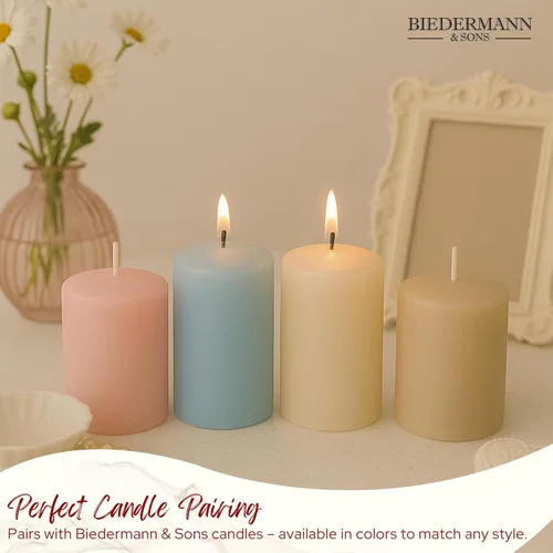 Miniatura 5 de Biedermann & Sons Portavelas de pilar de madera lavada, blanco, 6 pulgadas de alto, se adapta a velas de pilar de hasta 3 pulgadas, soporte de velas