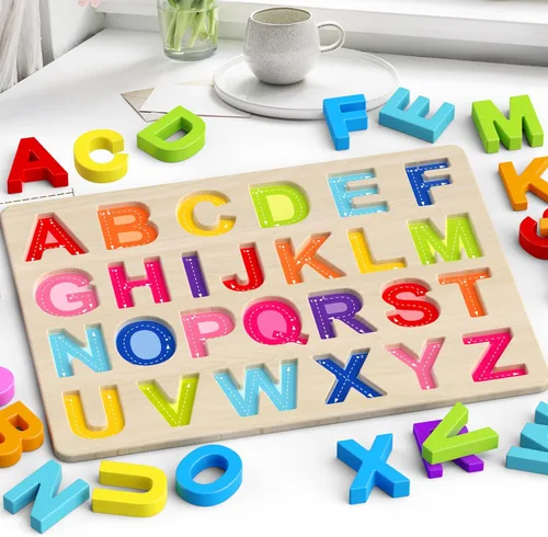 Miniatura 3 de Zeoddler Rompecabezas del alfabeto, rompecabezas de madera para niños pequeños, rompecabezas con forma de ABC para niños, actividades de aprendizaje