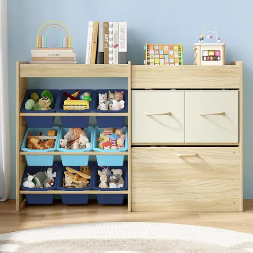 Miniatura 9 de EXPERLAM Organizador de almacenamiento de juguetes para niños, organizador de juguetes de 9 compartimentos con 2 cajones, cofre de juguetes móvil