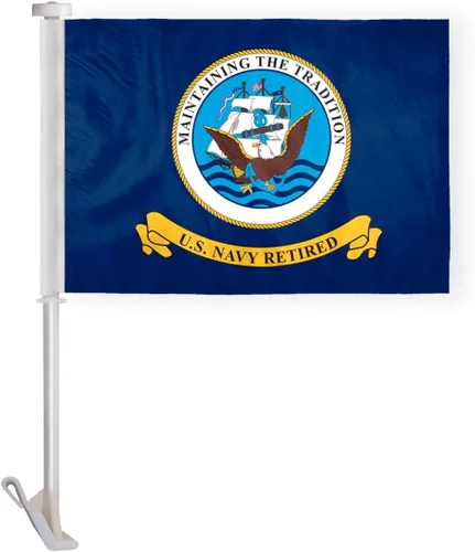 Miniatura 2 de AGAS - Bandera de antena de automóvil retirada azul marino, 12 x 18 pulgadas, poliéster de punto impreso de una sola cara, bordes de doble costura