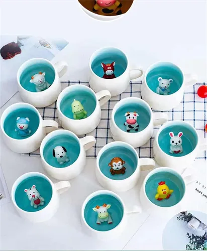 Miniatura 7 de Taza de café sorpresa 3D con diseño de animales en el interior, de 12 onzas con vaca bebé, bonita taza de cerámica hecha a mano de dibujos animados