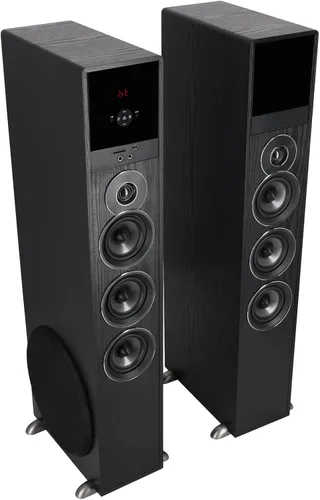 Rockville TM150B - Sistema de altavoces de torre de cine en casa, negro, 1000 W, subwoofers de 10 pulgadas, Bluetooth, reproducción USB/SD, radio