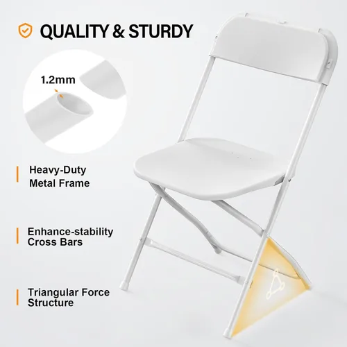 Miniatura 4 de VINGLI Paquete de 8 sillas plegables de plástico blanco, asiento comercial apilable portátil para interiores y exteriores, con marco de acero