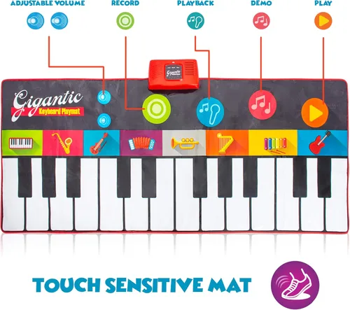 Miniatura 6 de Abcotech - Alfombrilla de piano de suelo para niños, teclado gigante de pista de baile, juguetes sensoriales Modos de reproducción, grabación