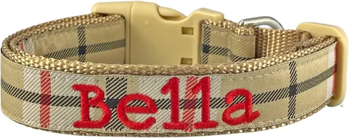 Miniatura 13 de Collar de perro bordado personalizado a cuadros, collares de tartán, nombres para perros pequeños, medianos y grandes