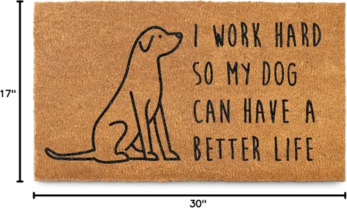 Miniatura 10 de MAINEVENT Nuestro Felpudo "I Work Hard So My Dog Can Have a Better Life" de 30x17 Pulgadas, Divertido Tapete de Bienvenida para Área Exterior