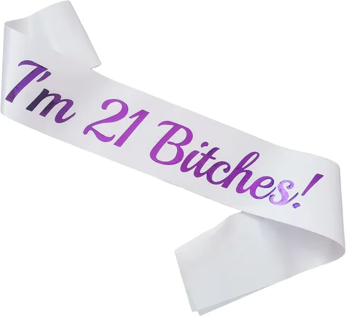 Miniatura 9 de Banda de cumpleaños de 21 cumpleaños, color blanco, banda de papel de aluminio rosa para mujer, divertidas decoraciones de fiesta de cumpleaños