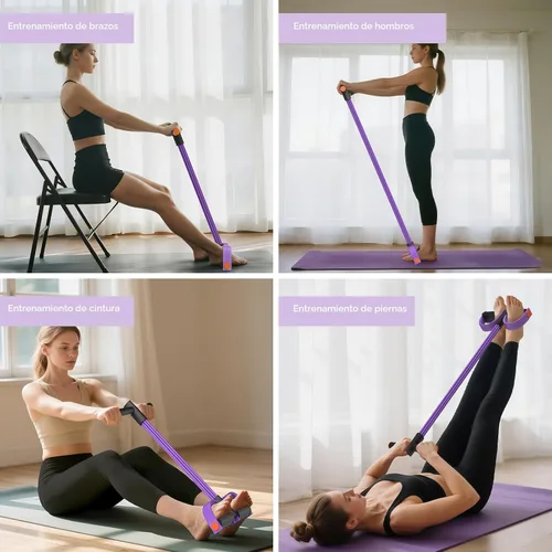 Miniatura 5 de Bandas de resistencia con asas, banda de resistencia elástica de pedal de pie de 6 tubos, tirador de tobillo de goma natural para abdominales, banda