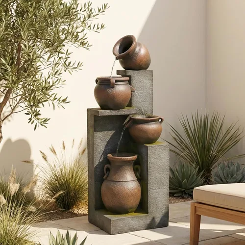 Miniatura 9 de Bumilgar - Fuente de agua de 2 niveles con luces LED, fuente de cascada de 27.95" de altura, independiente para jardín al aire libre