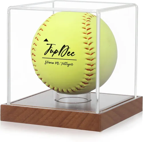 Miniatura 25 de JupDec Caja de exhibición de béisbol - Soporte de cubo transparente para pelotas de béisbol con base de madera, caja de soporte para autógrafos