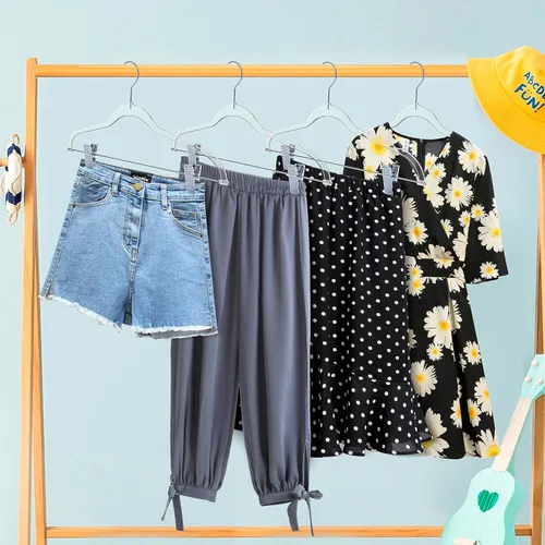 Miniatura 7 de Perchas de plástico transparente para pantalones con clips, paquete de 5 unidades, ganchos giratorios y muescas para faldas, perchas acrílicas que