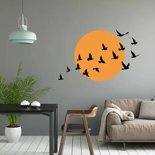 Miniatura 3 de Calcomanía de pared de pájaros y sol, círculos grandes con pájaros, arte de pared minimalista, calcomanías de pared modernas para sala de estar