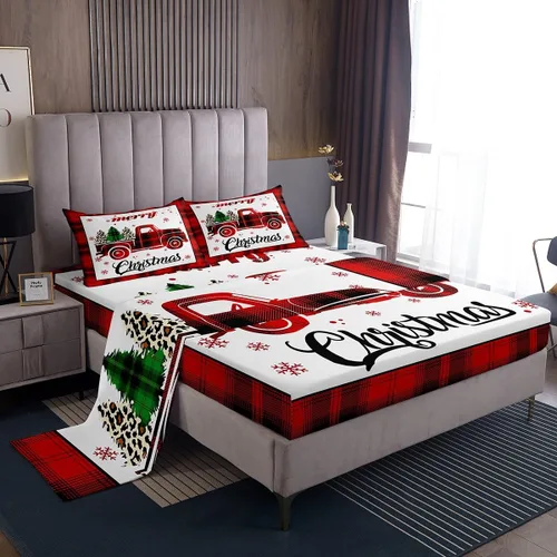 Miniatura 10 de Manfei juego de sábanas de Navidad tamaño completo, juego de ropa de cama con árbol de Navidad en forma de muñeco de nieve para la decoración