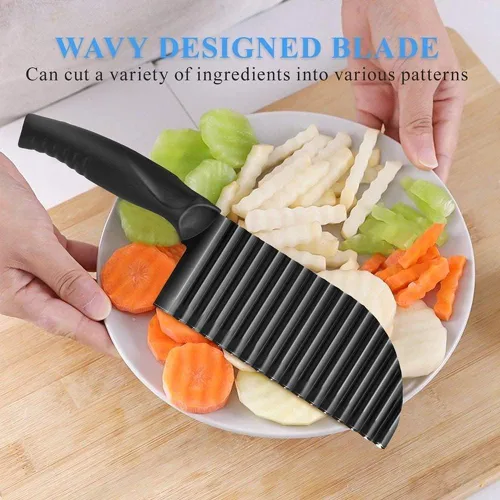 Miniatura 6 de YukaBa Cortador de papas arrugadas de 2.9 x 11.8 pulgadas, de acero inoxidable, para papas fritas, cortador de mano, cuchillo para cortar ensalada
