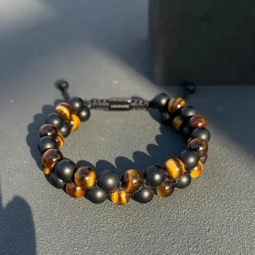 Miniatura 6 de Premium Tiger Eye Bracelet Gift for Men, HASKARE Energy Protection Crystal Real Tigers Eye Black Onyx Beads Bracelets, Handmade Crystal Bracelet Men
