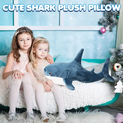 Miniatura 4 de HyDren Juguete de peluche 2 en 1 de tiburón con manta de 32 pulgadas, manta de almohada de peluche gigante grande y grande, muñeca suave para bebés