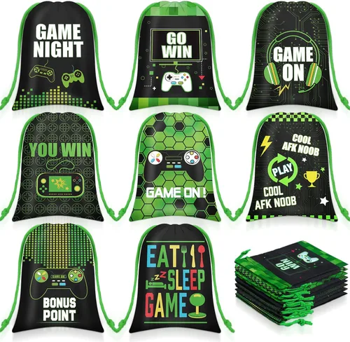 Miniatura 8 de Faccito 24 bolsas de videojuegos para juegos de fiesta de cumpleaños con cordón para decoración de fiesta de cumpleaños (azul)