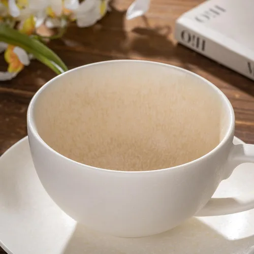 Miniatura 5 de Taza de Cerámica para Arte Latte con Platillo - 10 oz, Fondo Redondo para Vertidos Perfectos - Tazas de Café para Capuchino, Espresso, Café, Té