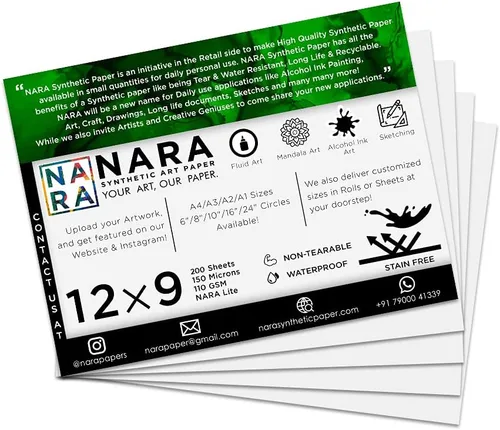 Miniatura 33 de Papel de Tinta de Alcohol NARA Blanco 12 pulgadas x 9 pulgadas (12"x9") 275 micrones/200 GSM Papel Mediano 10 Hojas Papel para Pintura