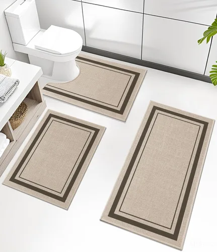 Miniatura 70 de chakme Juego de 2 alfombras de baño ultrafinas, absorbentes, antideslizantes, lavables a máquina, color beige oscuro, 17 x 24 pulgadas + tapete