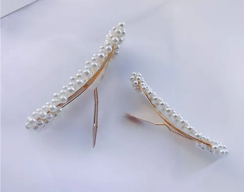Miniatura 7 de Fodattm 2 pinzas para el pelo de perlas de imitación dulce, horquilla simple de aleación de moda BB accesorios para el cabello para mujeres