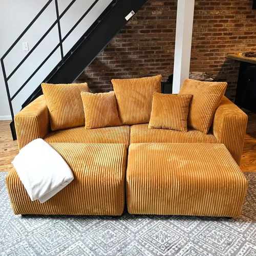 Miniatura 6 de Acanva - Sofá modular convertible de corduroy en forma de L, 4 plazas con combinación libre de esquina, convertible a cama diurna, sofá amplio