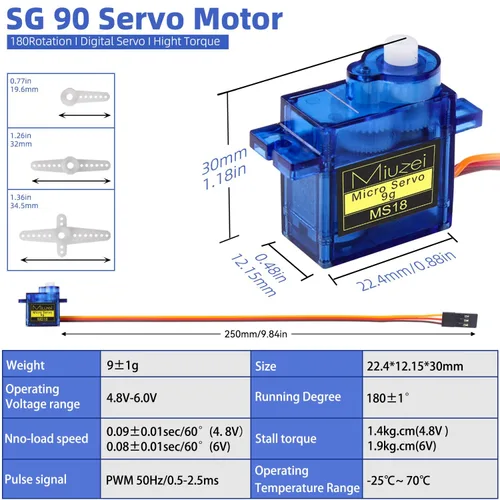 Miniatura 3 de Sg90 0.32 oz Micro Servo Motor, Miuzei Mini Servos Motor Pequeño Kit de Metal Gear para Arduino RC Car Airplane Robot (10)