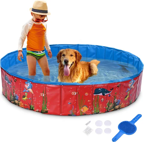 Yescom Piscina plegable para perros, piscina dura para niños, bañera de refrigeración para mascotas, patio trasero, salpicaduras al aire libre, 63