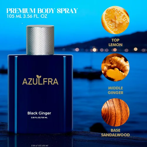 Miniatura 2 de Azulfra Spray corporal para hombres, spray refrescante corporal para hombres, notas de limón, jengibre y sándalo, 3.56 onzas líquidas