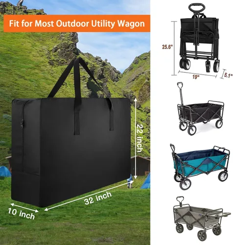 Miniatura 2 de Bolsa de almacenamiento negra para vagón, bolsa deportiva resistente al agua de 32 pulgadas, funda protectora, bolsa plegable con cremallera
