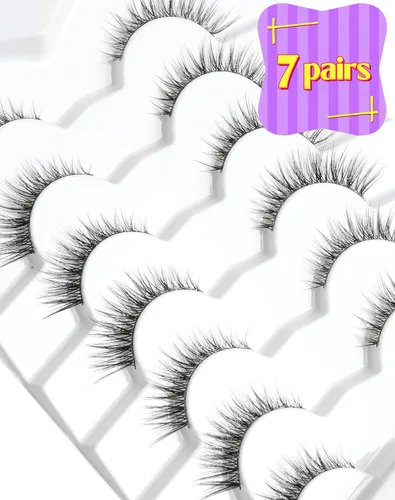 Miniatura 7 de Onlyall Pestañas naturales finas pestañas postizas de aspecto natural, pestañas postizas acampanadas, pestañas postizas suaves y esponjosas, 7 pares