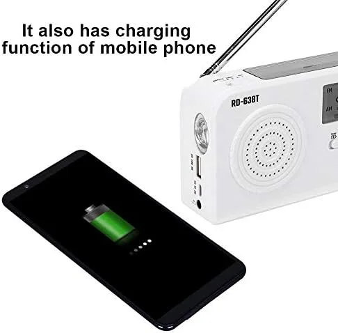 Miniatura 7 de Radio FM solar portátil, linterna LED de emergencia multifuncional de 3 vías, radio FM/AM y cargador de teléfono celular, perfecto para exteriores