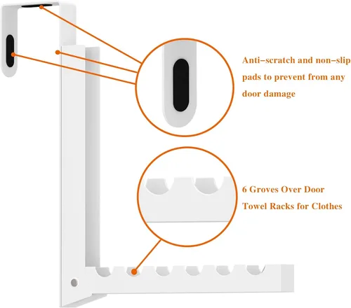 Miniatura 3 de Tendedero plegable para ropa interior y lavandería, paquete de 2 ganchos para colgar sobre la puerta con 6 ranuras, gancho plegable portátil