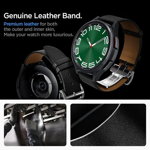 Miniatura 3 de Spigen - Correa de piel auténtica compatible con MoonSwatch, Galaxy Watch de 0.787 in Folding Buckle Clasp, Quick Release Fits Omega x Swatch