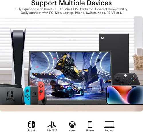 Miniatura 6 de Yxk Portable Monitor 14 Inch 1200P 60Hz IPS HDR Ultra-Slim Travel Monitor with Dual Speakers USB-C HDMI Second Screen for Laptop PC Mac Phone Xbox