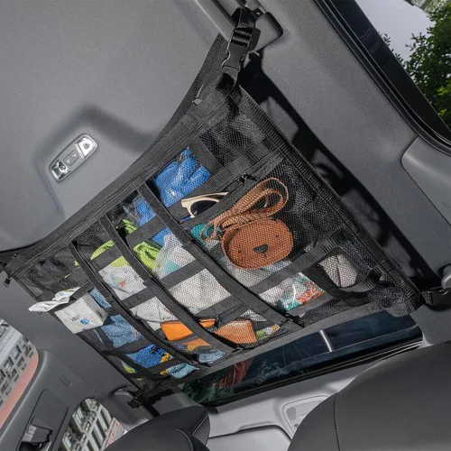 Miniatura 9 de Red de carga para techo de coche con 3 bolsillos, organizador de malla de almacenamiento para techo de coche de 79.9 x 54.9 cm, red de malla