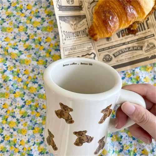 Miniatura 7 de Tazas de Café de Cerámica para Mujeres y Niñas, Tazas de Oso de Dibujos Animados en Crema Blanca, Taza de Agua 350ML/12OZ. Linda Taza de Café
