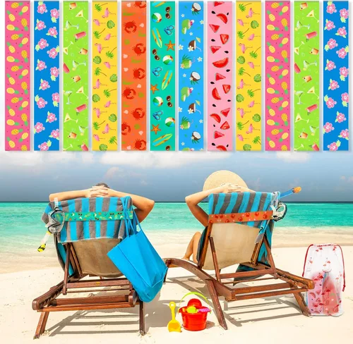 Miniatura 10 de Tessco Paquete de 12 toallas para sillas de playa, sillas de piscina y cruceros, elásticos, resistentes al viento, clips para toallas de playa
