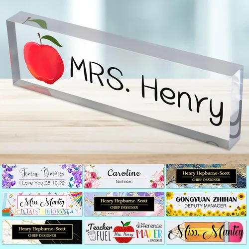 Miniatura 46 de Placa de nombre de escritorio personalizada para profesores, placa de nombre para escritorios, placa de escritorio de vidrio acrílico transparente