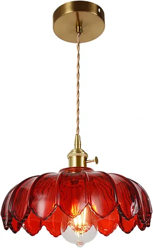 Lámparas colgantes retro vintage de vidrio pesado, pantalla redonda de 9.6 pulgadas de diámetro y latón dorado con interruptor de encendido/apagado,