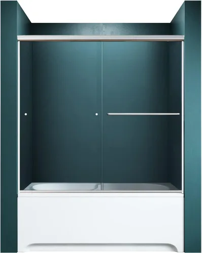Miniatura 14 de ELEGANT Puerta corredera doble de ducha de 60 pulgadas de ancho x 72 pulgadas de alto, puertas de cristal de ducha de baño semi-marco, vidrio Negro