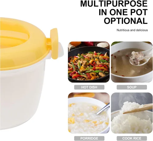 Miniatura 5 de Contenedor de comida para microondas Microondas Arrocera Contenedor de alimentos: 1L Cocina de pasta Horno Olla de arroz Vaporizador Microondas