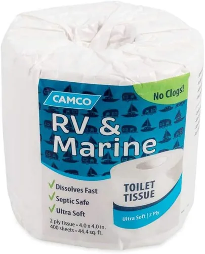 Miniatura 8 de Camco Papel higiénico marino y para autocaravana - 4 rollos - Papel higiénico de 1 capa de disolución rápida apto para tanque séptico