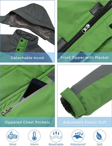 Miniatura 6 de ZSHOW Chaqueta de esquí impermeable para niños a prueba de viento con capucha, ropa deportiva de montaña para exteriores, Nieve, 6-20