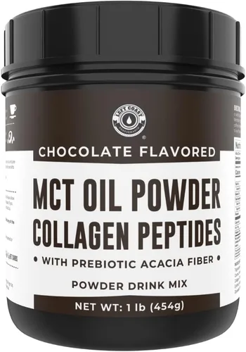 MCT Aceite en polvo con fibra de acacia y péptidos de colágeno – Proteína de colágeno prebiótico, 0.31 onzas de MCT de cocos, crema de café keto sin