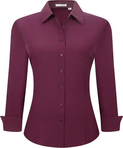 Miniatura 43 de Alex Vando Camisas de vestir para mujer, sin arrugas, ajuste regular, manga larga, elástica, camisa de trabajo