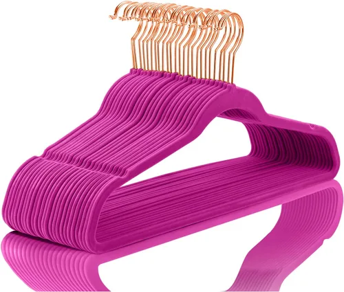Miniatura 13 de MIZGI Perchas de Terciopelo Premium (Paquete de 50) Resistentes - Perchas de Fieltro Antideslizantes - Percha de Traje de Terciopelo Negro - Ganchos
